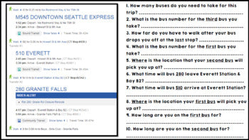 Life Skills Reading, Time and Math: Bus Schedules / Bus Routes - Unit 4