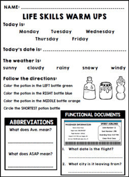 Life Skills Warm Ups: OCTOBER - Halloween, Reading, Writing