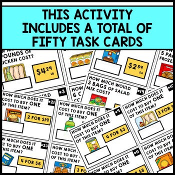 Grocery Shopping - Life Skills - Special Education - Task Cards  - Math