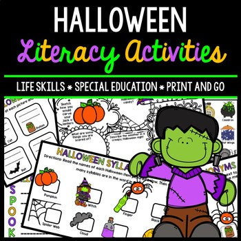 Halloween Literacy - Special Education - Life Skills - Print & Go - Reading