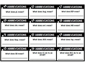 Abbreviations Bundle - Task Cards - Special Education - Writing - Reading