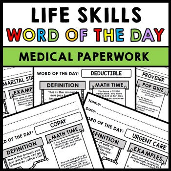 Life Skills - Medical Paperwork - Forms - Vocabulary - Word of the Day