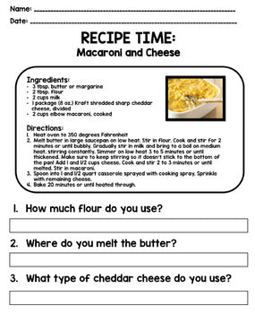 Life Skills - Recipe Comprehension - Cooking - Special Education - GOOGLE Unit 3