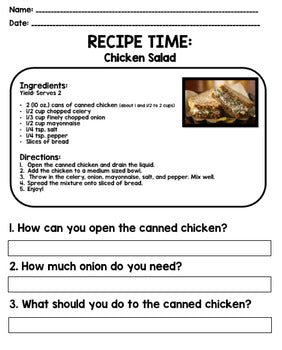 Life Skills - Recipe Comprehension - Cooking - Special Education - Google Unit 4
