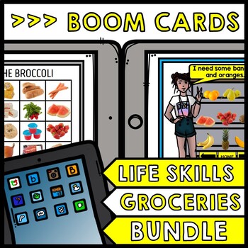 Life Skills - BOOM CARDS - Grocery Shopping - Special Education Reading - BUNDLE