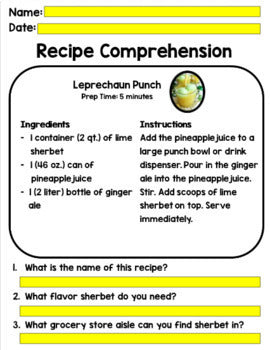 Life Skills - St. Patrick's Day - Recipes - GOOGLE - Cooking - Reading