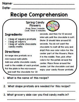 Spring - Recipes - Special Education - Life Skills - Cooking - Reading