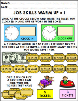 Life Skills - Job Skills - Warm Ups - Vocational Skills - Carnival Jobs - CBI