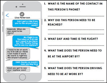 Text Messages - Reading Comprehension - Life Skills - Functional Skills