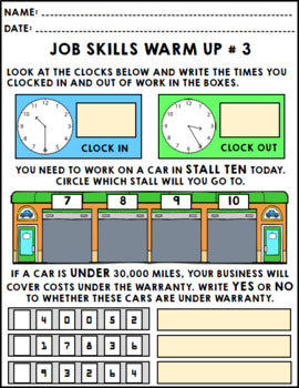 Life Skills - Job Skills - Warm Ups - Vocational Skills - Mechanic Jobs - Cars