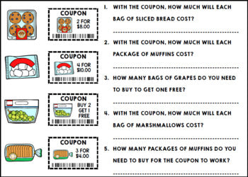 Shop with Coupon Worksheets