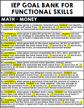 IEP Goal Bank - Life Skills - Functional IEP Goals - Special Education