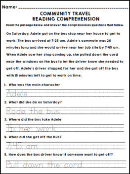 Life Skills - Community Travel - Reading Comprehension - Special Education