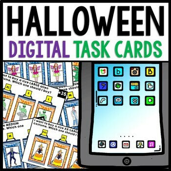 Life Skills - Halloween - GOOGLE Task Cards - Reading - Math - Costume Shopping